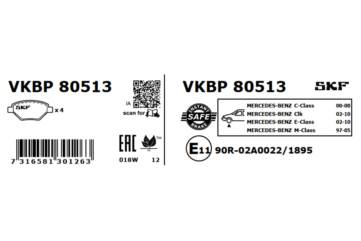 SKF VKBP 80513 Bremsbelagsatz, Scheibenbremse